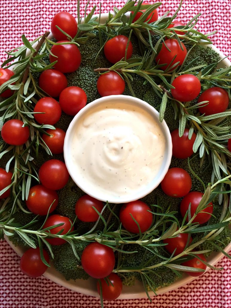 Christmas Wreath Shaped Veggie Platter Appetizer Tray Recipe