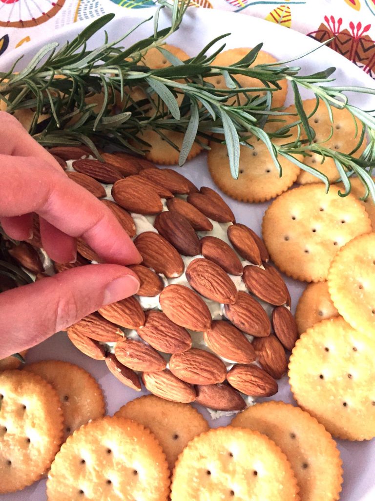 Pinecone Shaped Cheese Ball Holiday Appetizer With Cream Cheese & Almonds