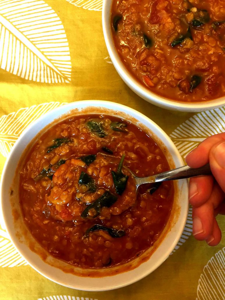 Easy Lentil Spinach Soup Recipe - Vegan, Clean, Gluten-Free, DELICIOUS! | MelanieCooks.com