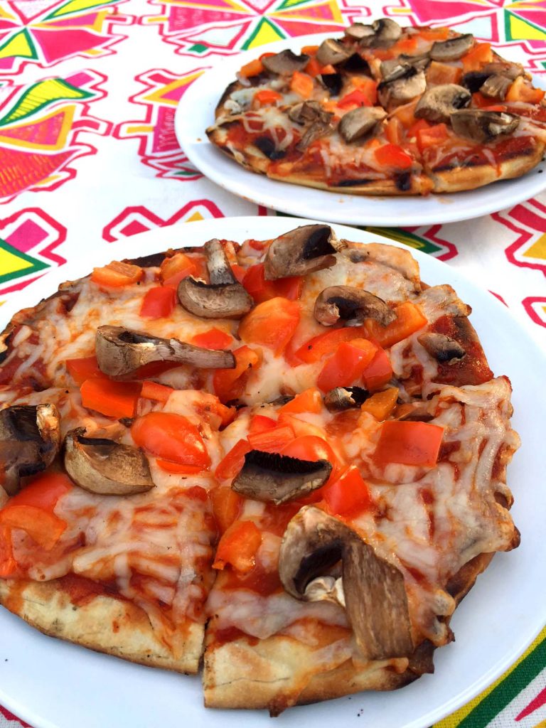 Easy Grilled Pita Pizza Recipe – Cheese & Mushroom Veggie Supreme!