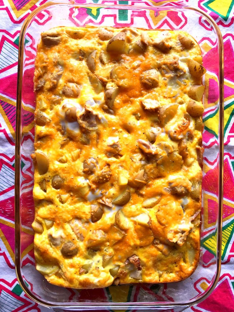 Breakfast Bake With Eggs Potatoes Chicken Cheese