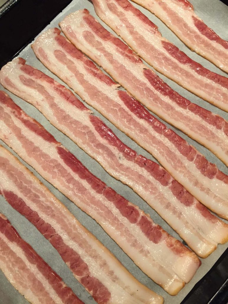 Bacon Strips On A Baking Sheet
