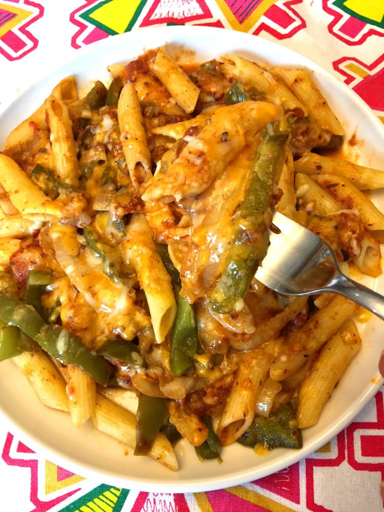 Spicy Mexican Fajitas Pasta With Bell Peppers, Onions & Cheese