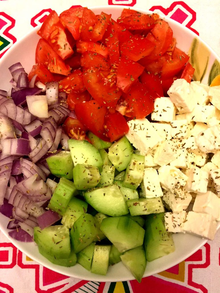 Tomato Cucumber Feta Greek Salad Ingredients
