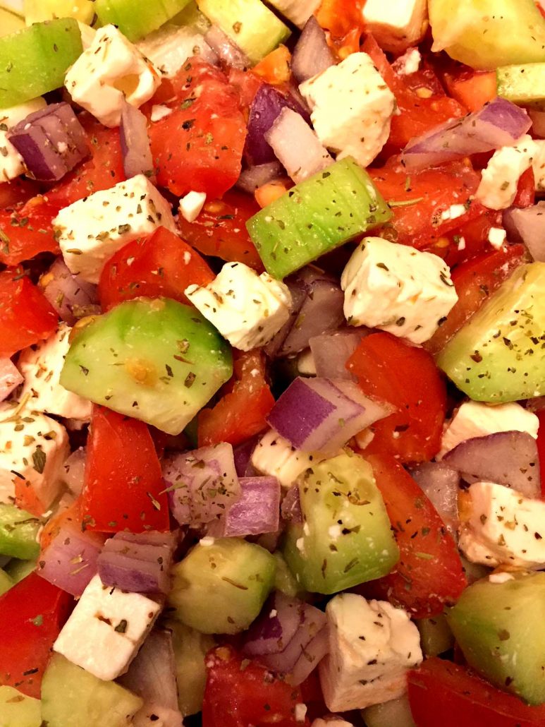 Tomatoes Cucumbers Onions Feta Cheese Easy Salad