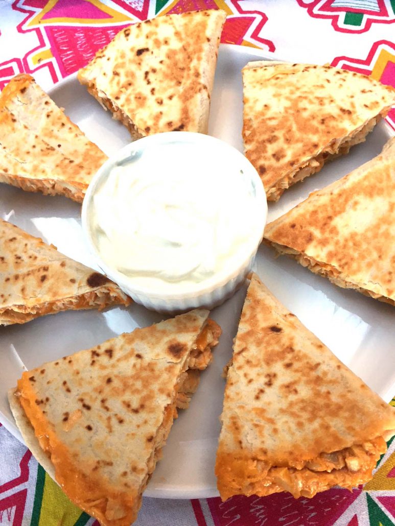 Buffalo Chicken Quesadillas With Sour Cream