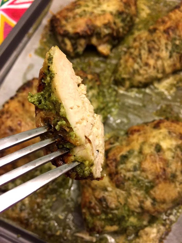 Oven Baked Chicken With Pesto And Parmesan Cheese