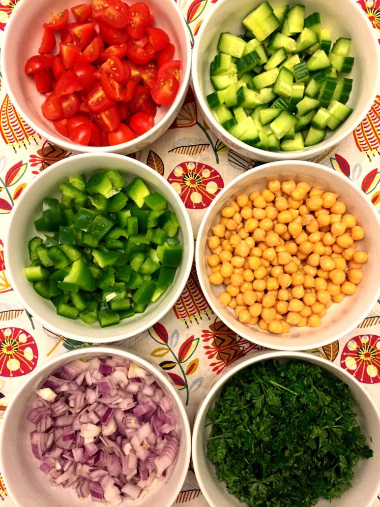 Chickpeas Tomato Cucumber Bell Pepper Onion Parsley Salad Ingredients