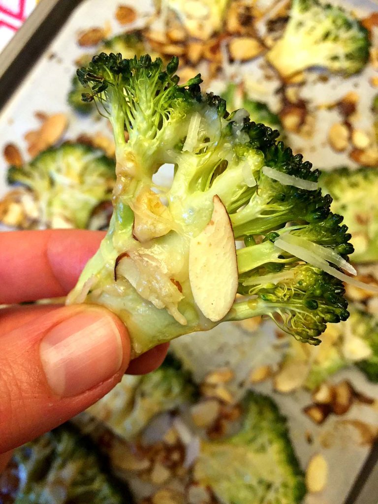 Parmesan Garlic Roasted Broccoli With Almonds