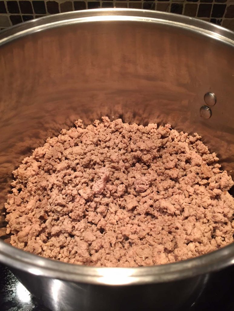 Browning ground meat for one pot pasta