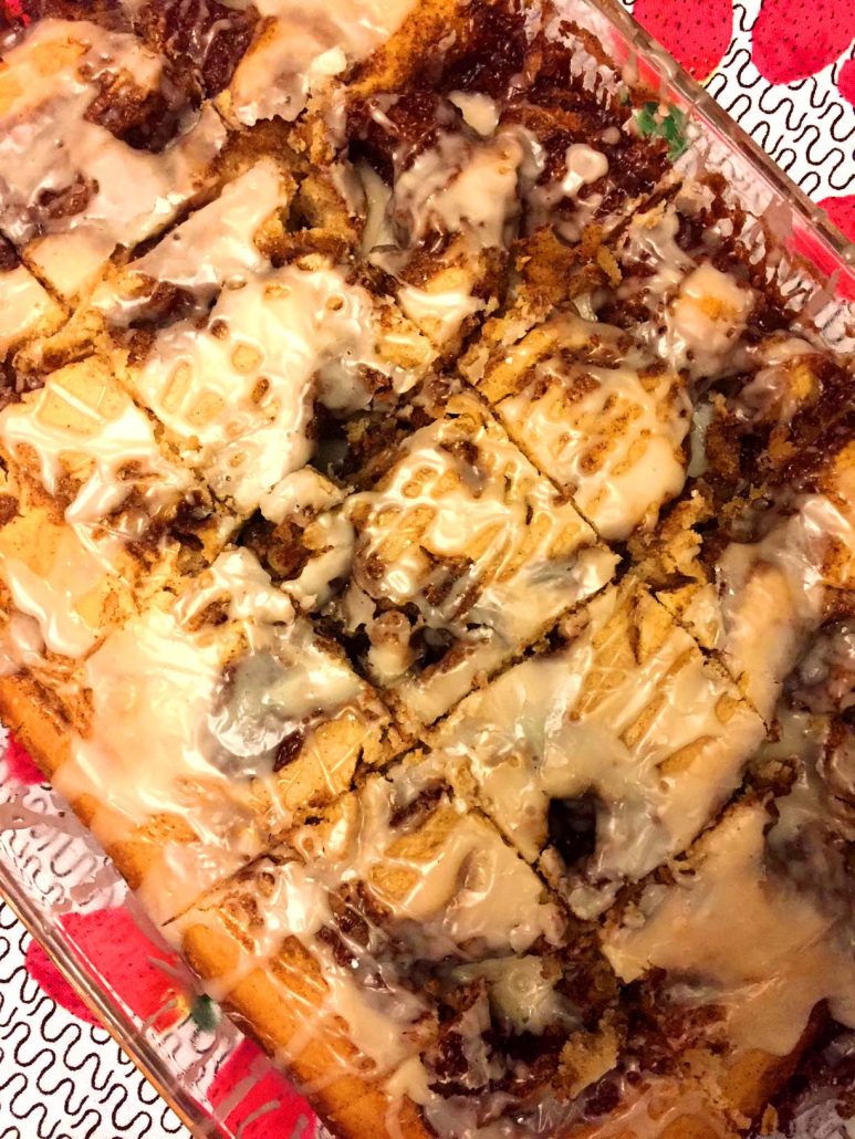 Cinnamon Roll Cake Cut Into Squares