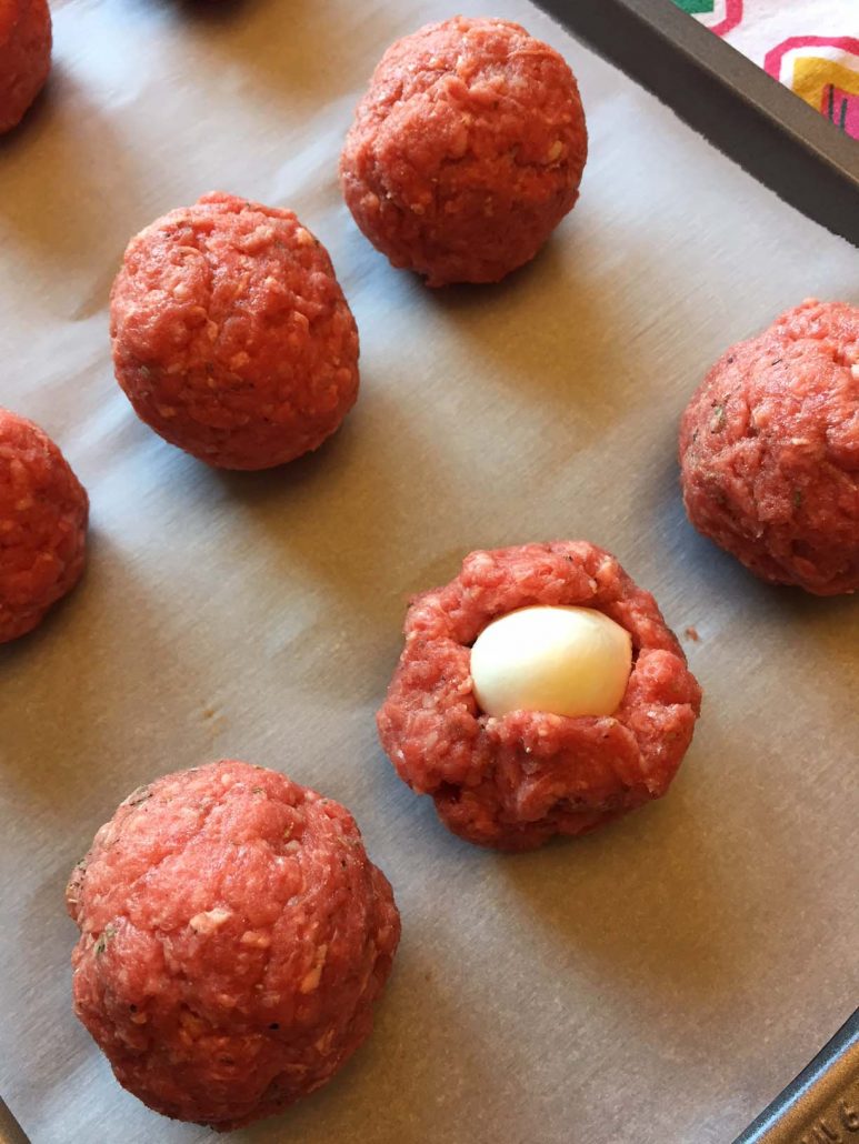 Fresh Mozzarella Ball Inside A Meatball 