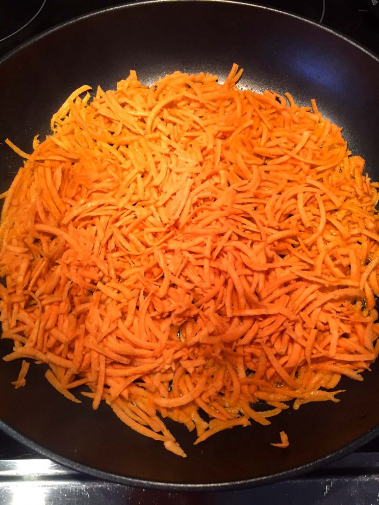 Shredded Sweet Potato On A Frying Pan