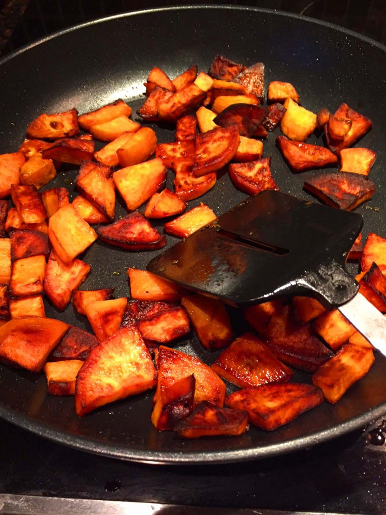 Sweet Potato Slices On A Frying Pan