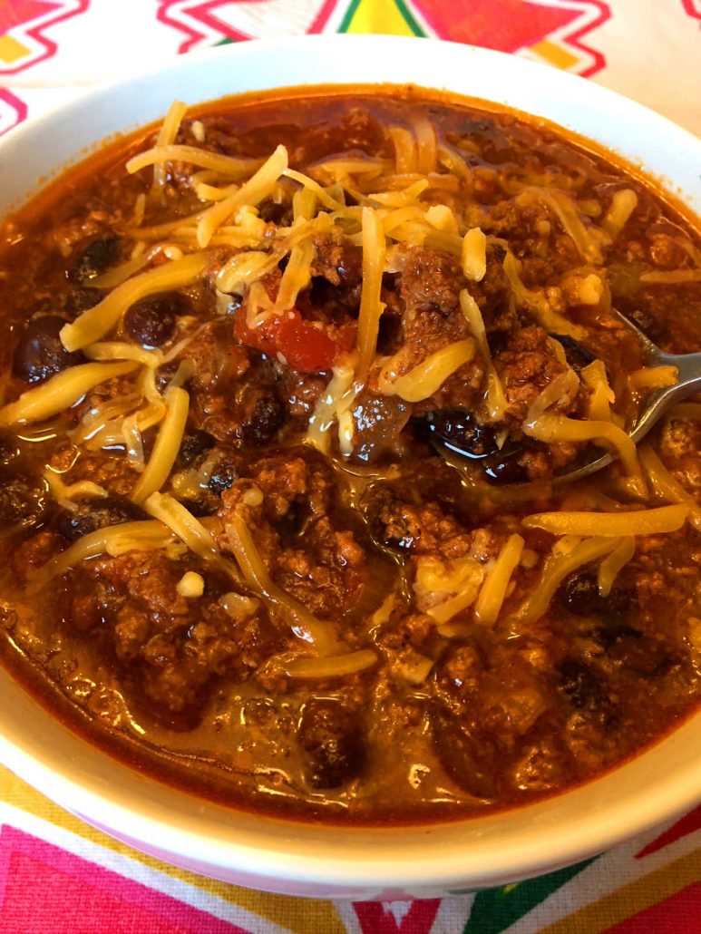 Bowl Of Instant Pot Chili With Ground Meat And Beans