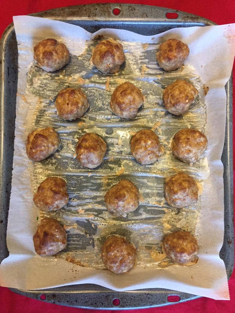 Keto Meatballs on a baking sheet