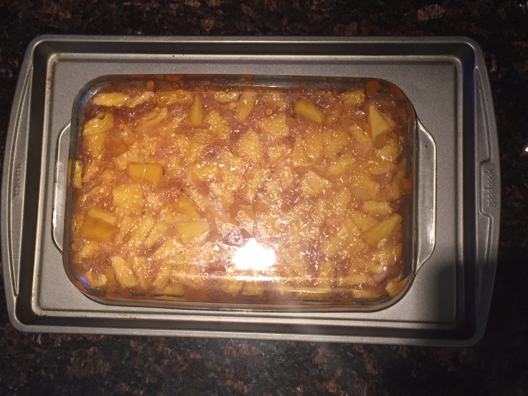Flipping the upside-down pineapple cake