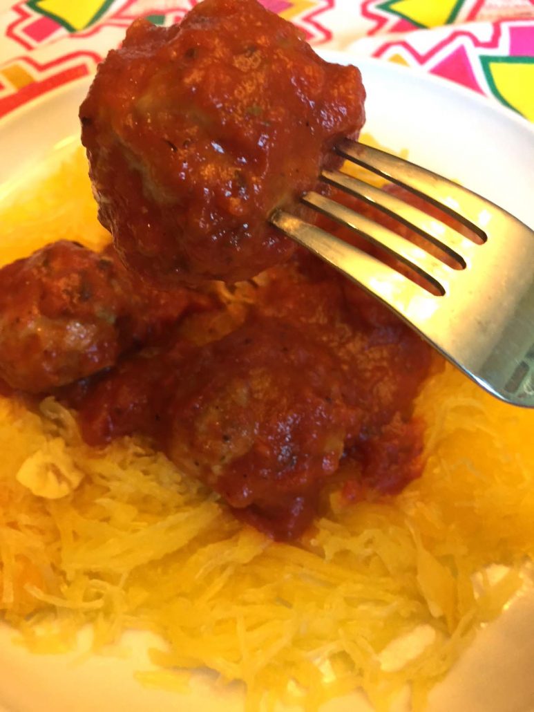 Pressure Cooker Meatballs Served Over Spaghetti Squash