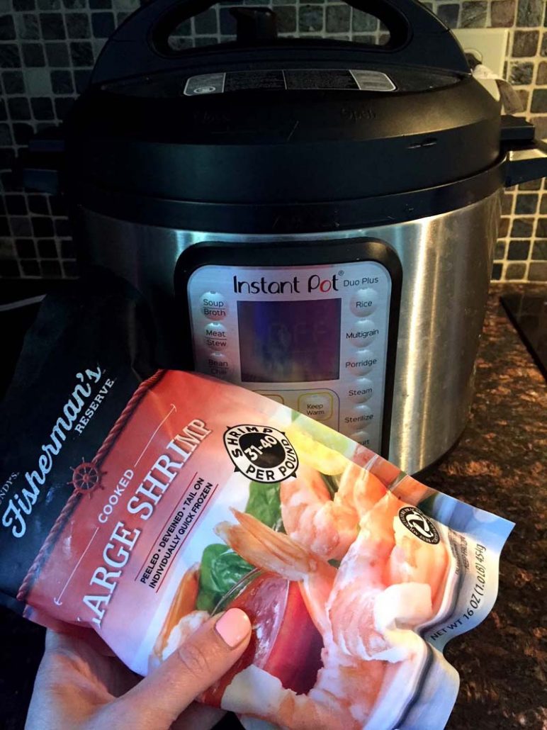 Instant Pot And Bag Of Frozen Shrimp