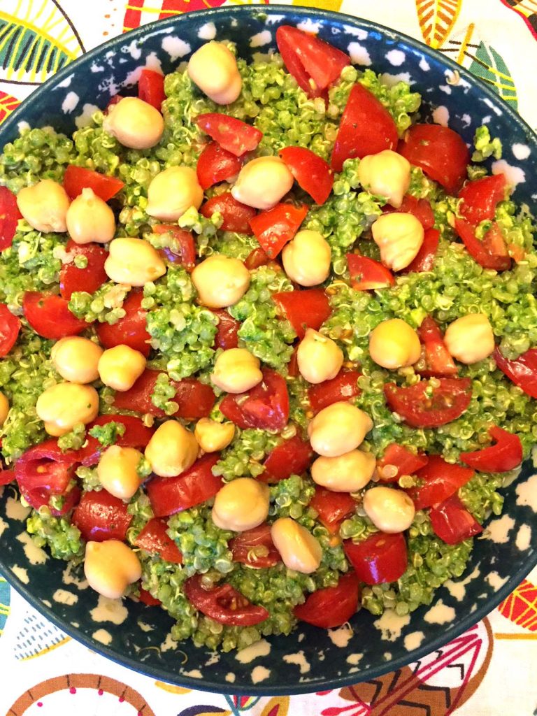 Quinoa Pesto Salad With Chickpeas and Cherry Tomatoes