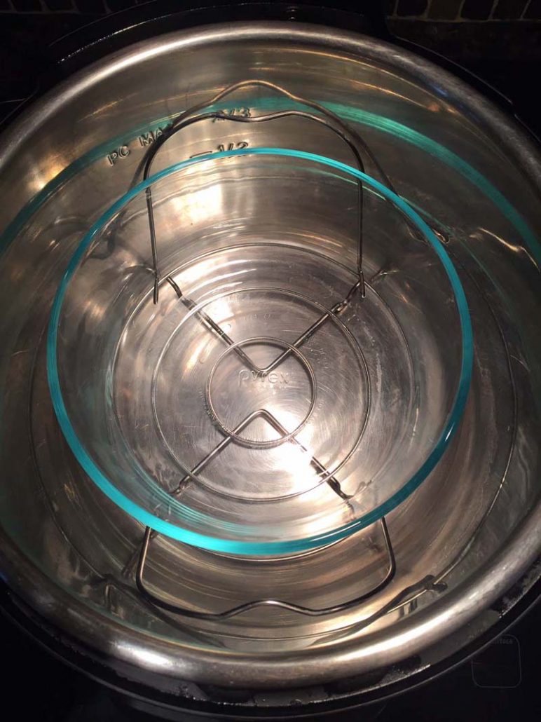 Round Pyrex bowl inside the Instant Pot