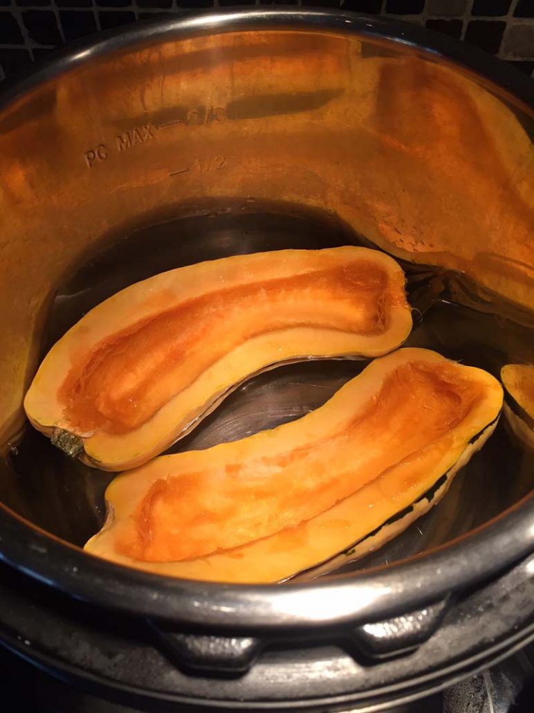 Delicata squash halves in the Instant Pot