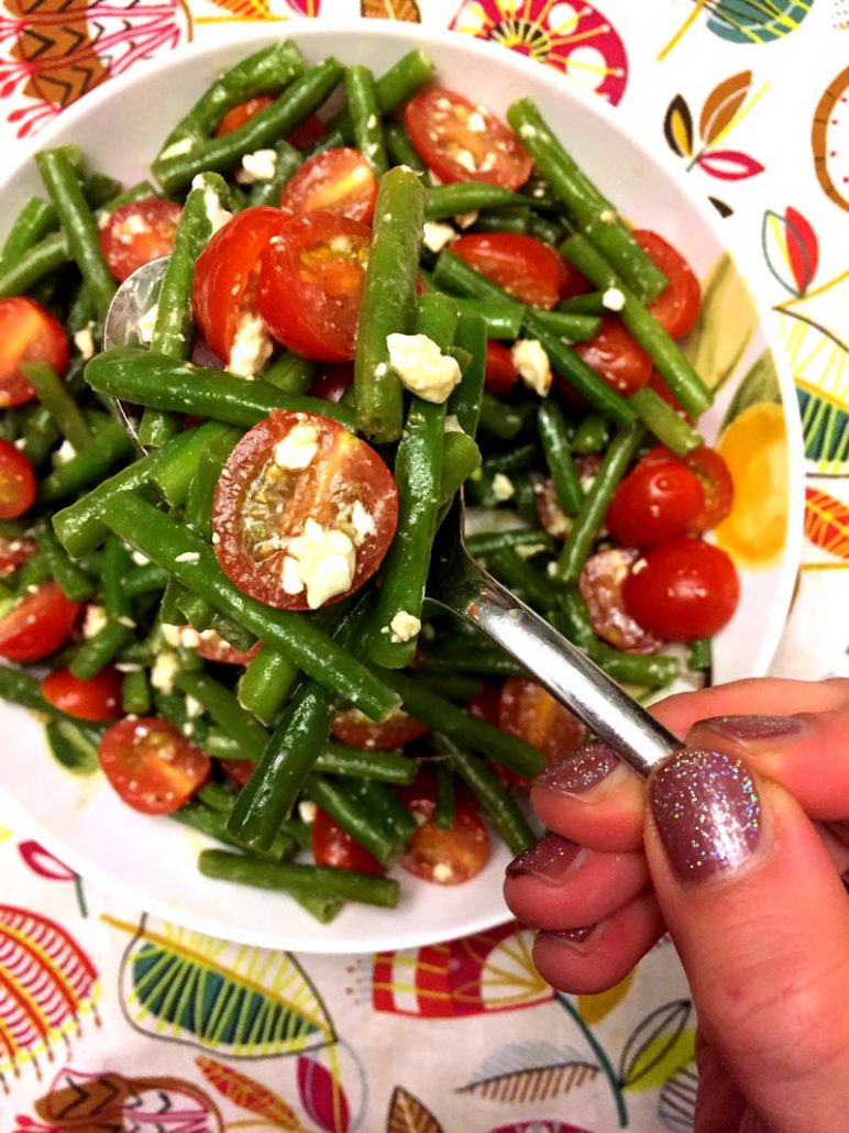 Salad with green beans tomatoes and feta cheese