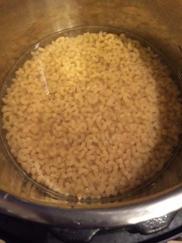 step 1 of making mac n cheese in instant pot