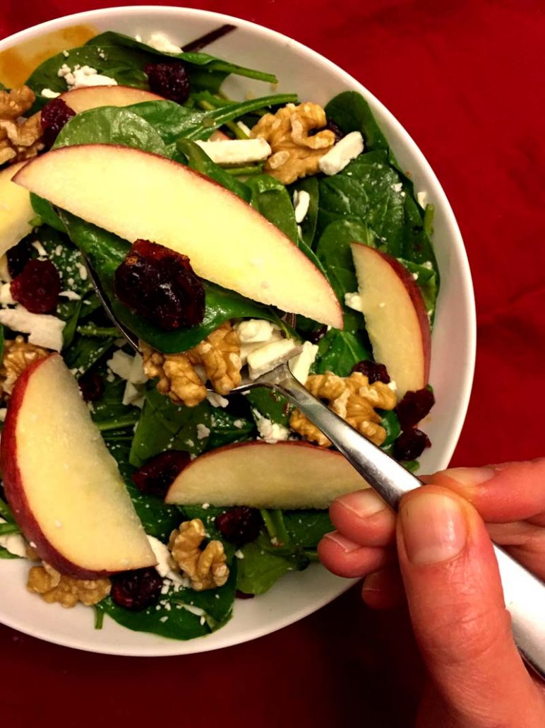 How To Make Spinach Apple Walnut Salad With Dried Cranberries