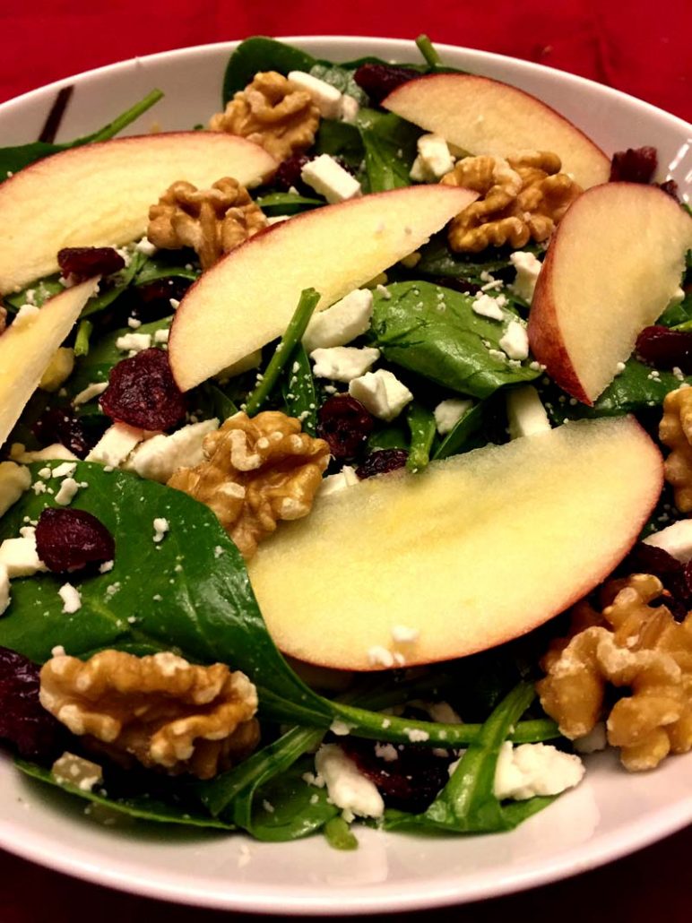 Spinach Apple Salad Recipe With Walnuts and Dried Cranberries