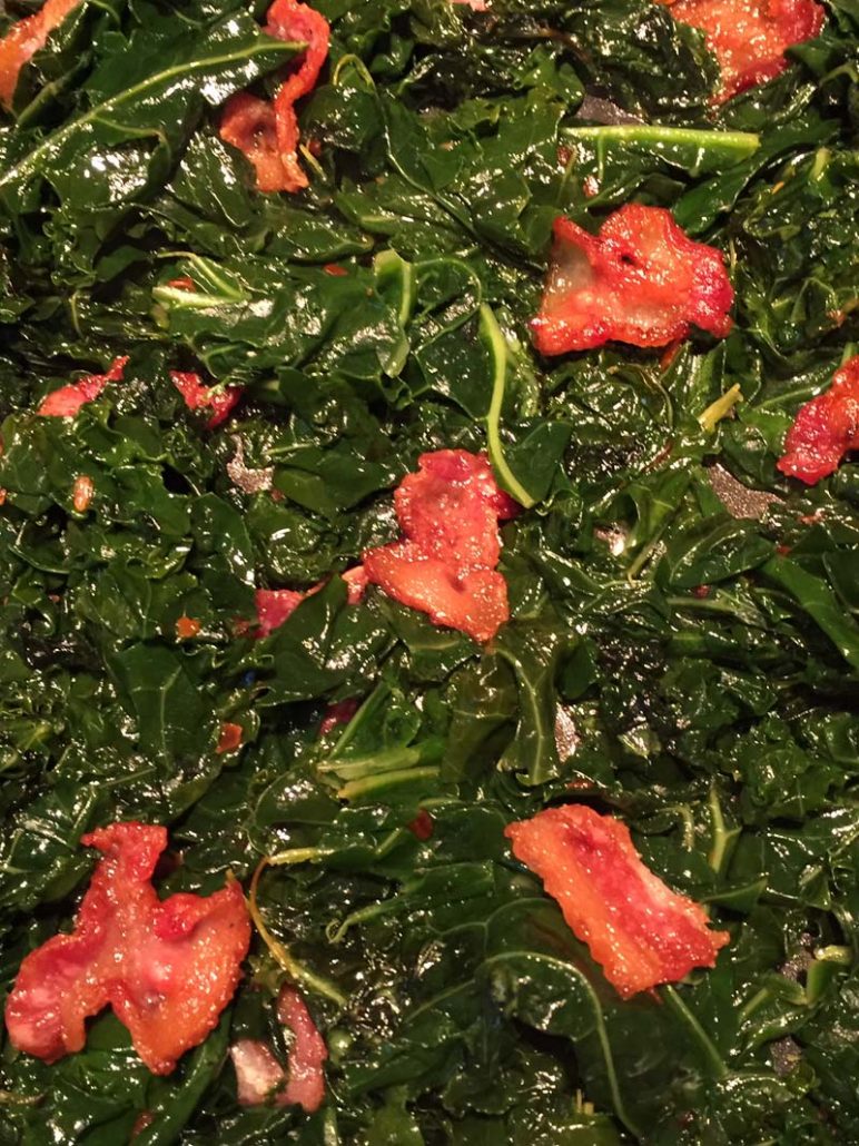 Pan Fried Bacon and Kale