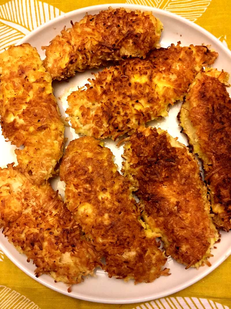 Coconut Crusted Chicken Tenders Keto Gluten Free Melanie Cooks