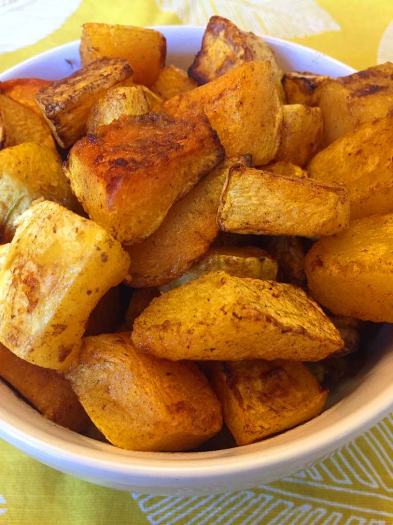 butternut squash cubes cooked in an air fryer