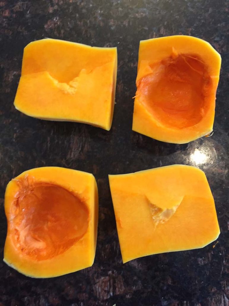 butternut squash cut into quarters