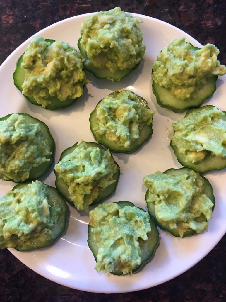 cucumber slices with guacamole