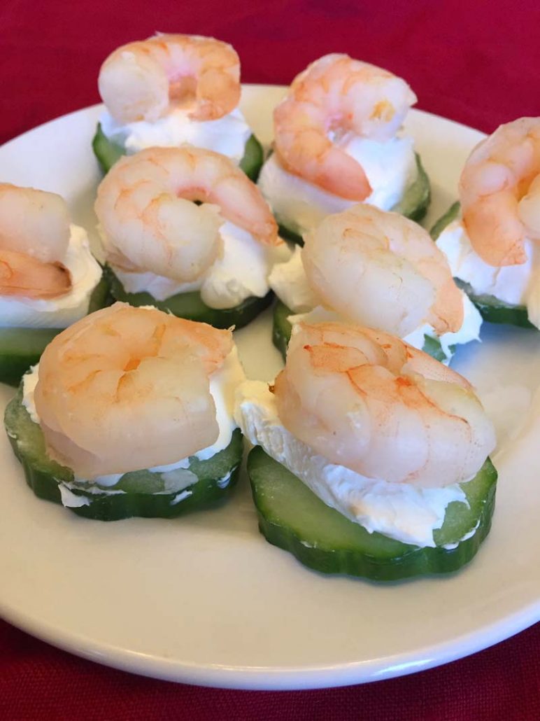 Cucumber Cream Cheese Slices With Shrimp Party Appetizer