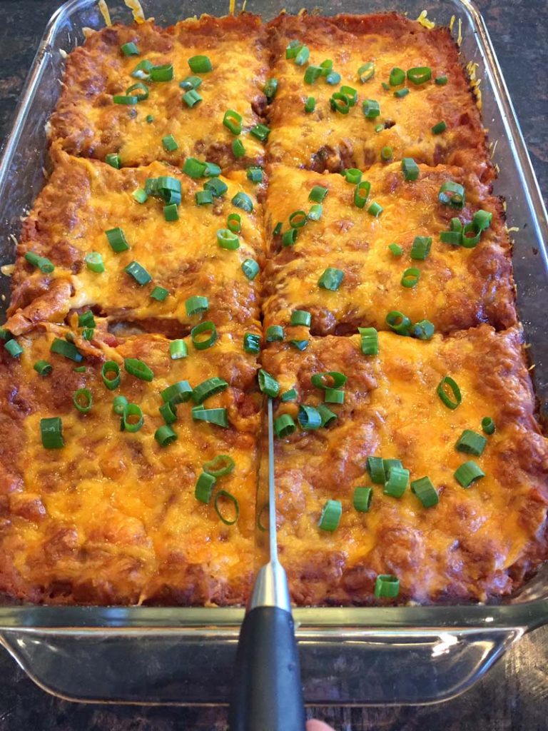 Enchilada Casserole With Ground Beef And Refried Beans