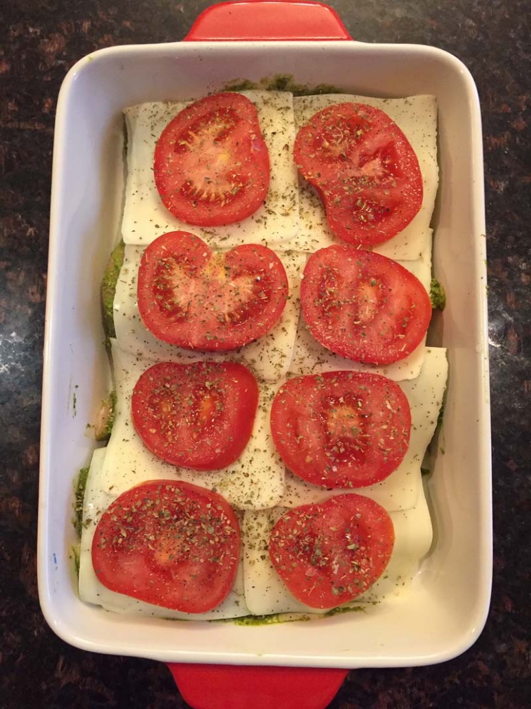 keto chicken casserole with tomato slices