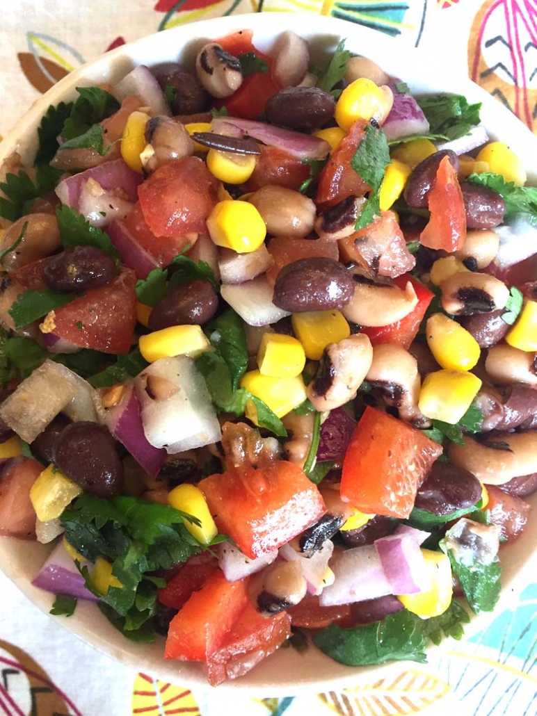 cowboy caviar with bean corn tomatoes