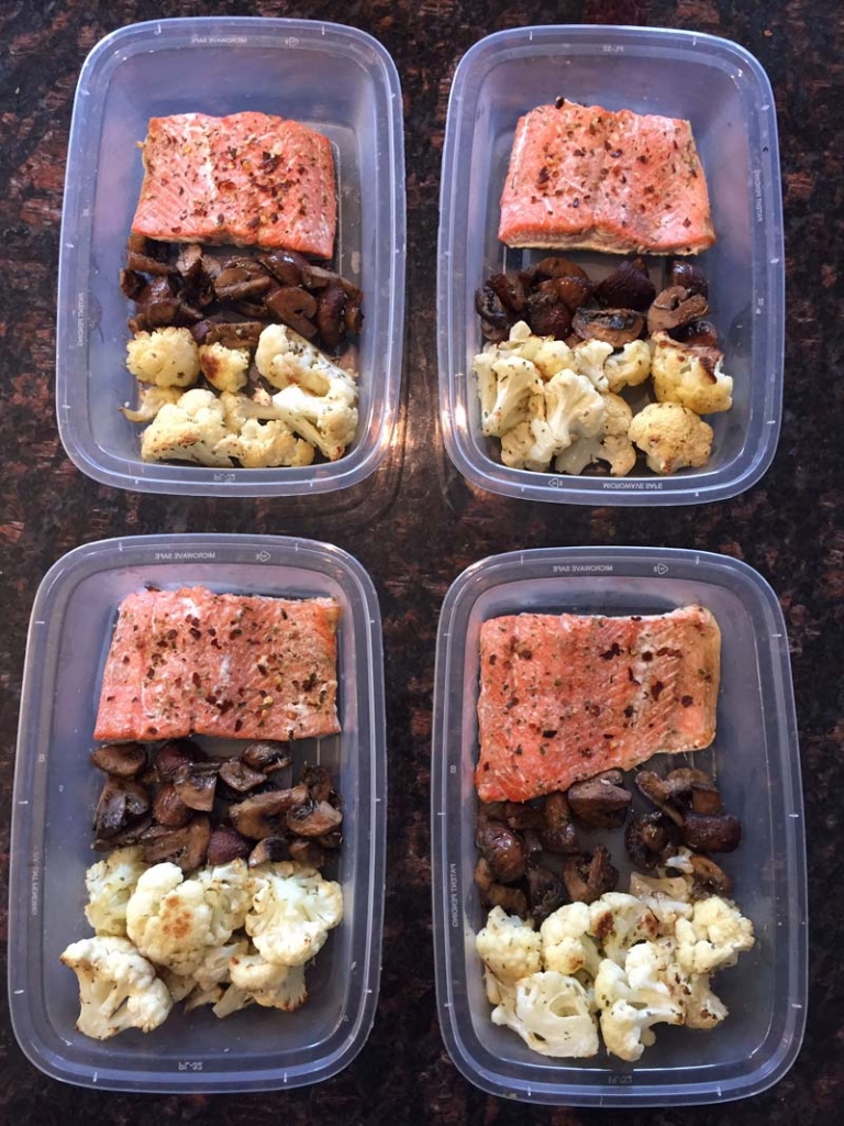 Keto Salmon Sheet Pan Meal Prep With Cauliflower And Mushrooms