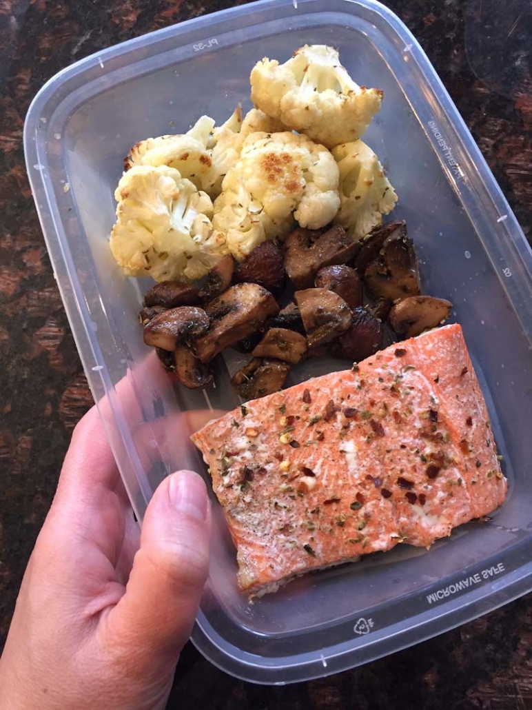 keto salmon cauliflower mushroom meal prep