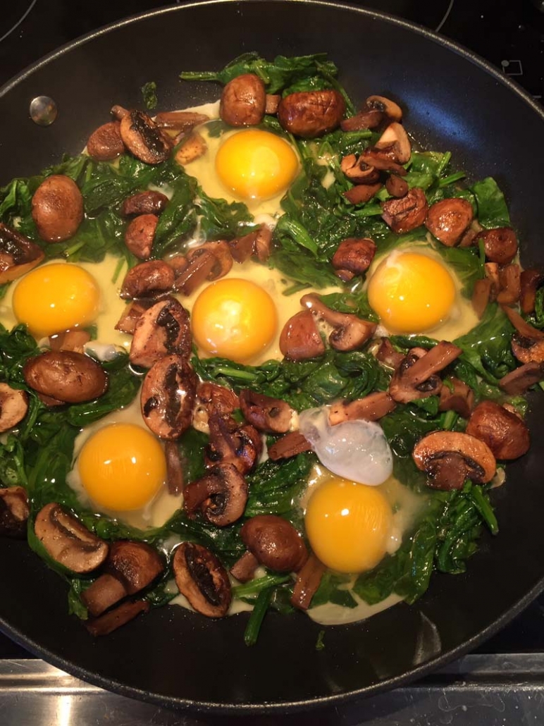 skillet eggs in a nest