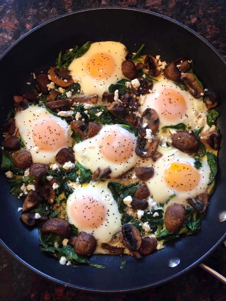 Keto Eggs In Nests With Mushrooms And Spinach