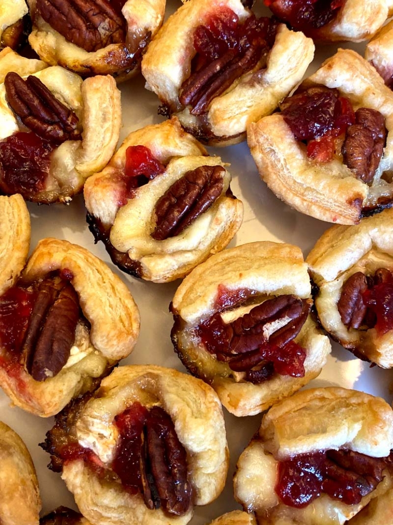 puff pastry cups with brie cranberry pecans