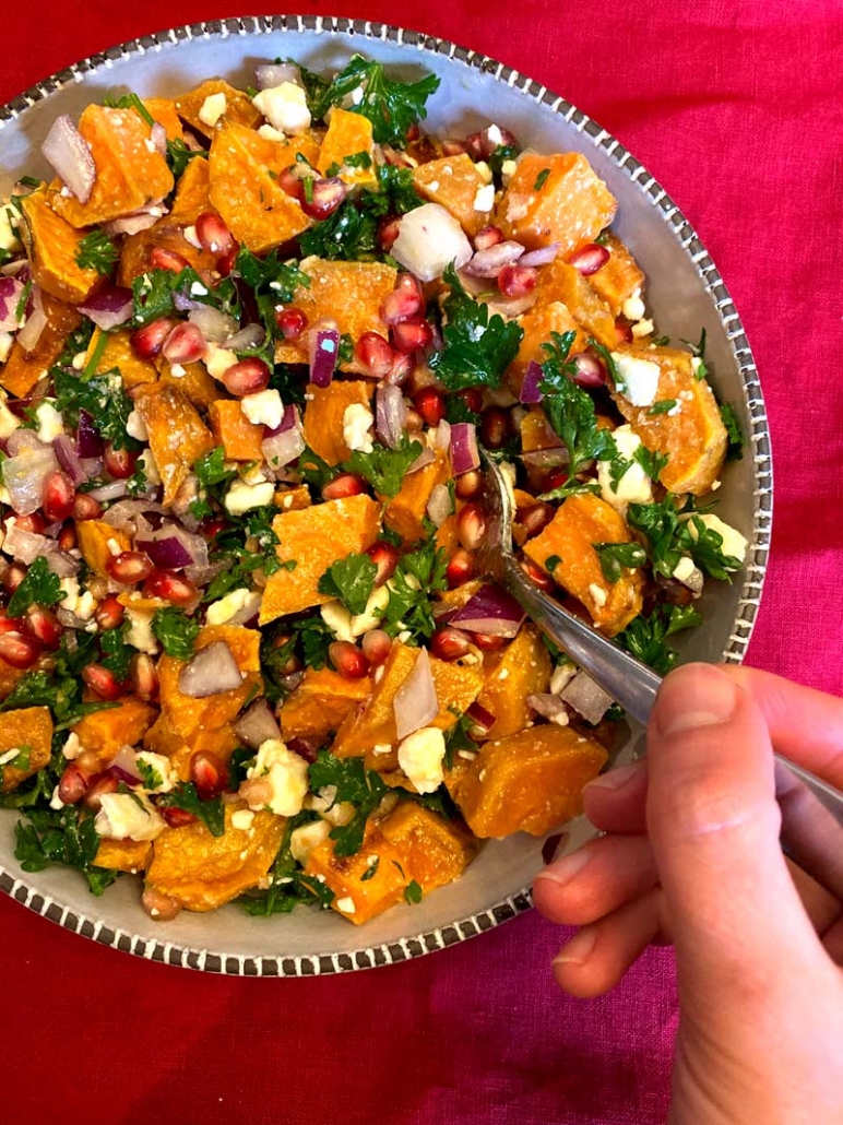 Pomegranate Sweet Potato Feta Salad