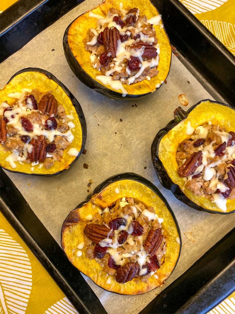 turkey cranberry pecan stuffed acorn squash