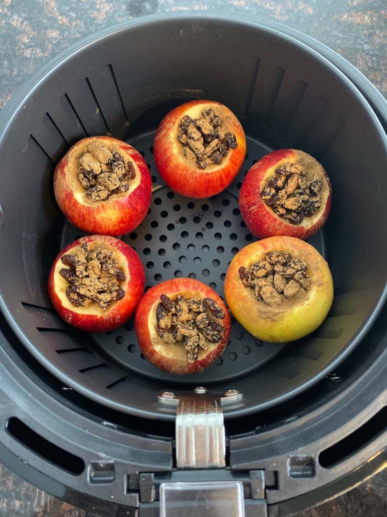 apples sprinkled with cinnamon in the air fryer