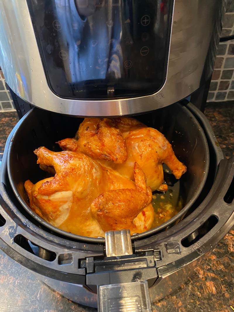 two cornish hens cooked in air fryer