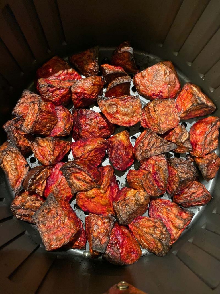 roasted beets in an air fryer basket