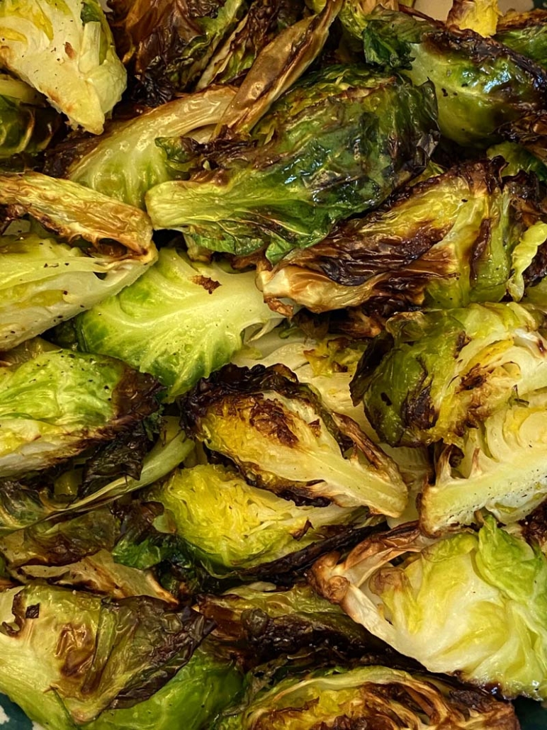 close up of air Fryer Brussels Sprouts 